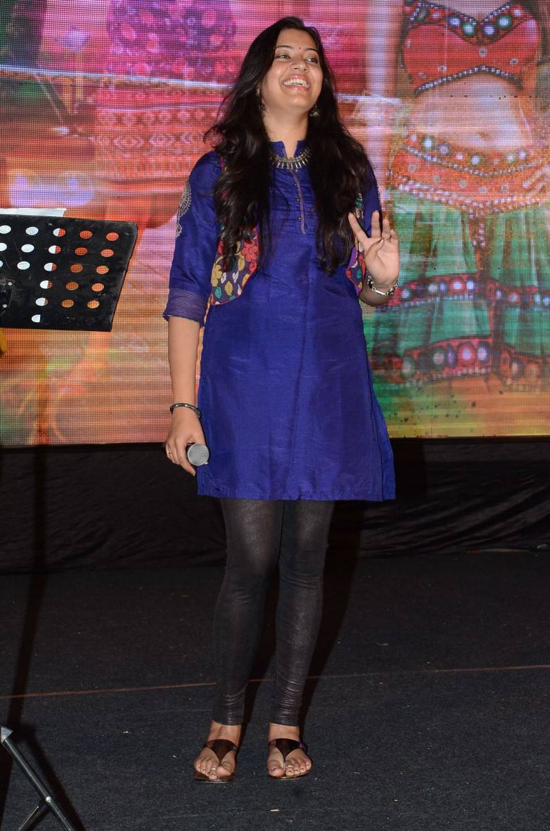 Singer Geetha Madhuri Photos At Movie Audio Launch In Blue Dress