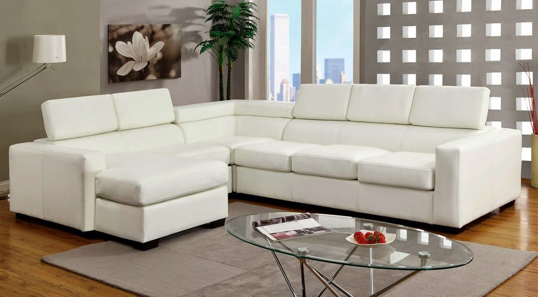 Reversible White Leather Sectional With Adjustable Headrest 