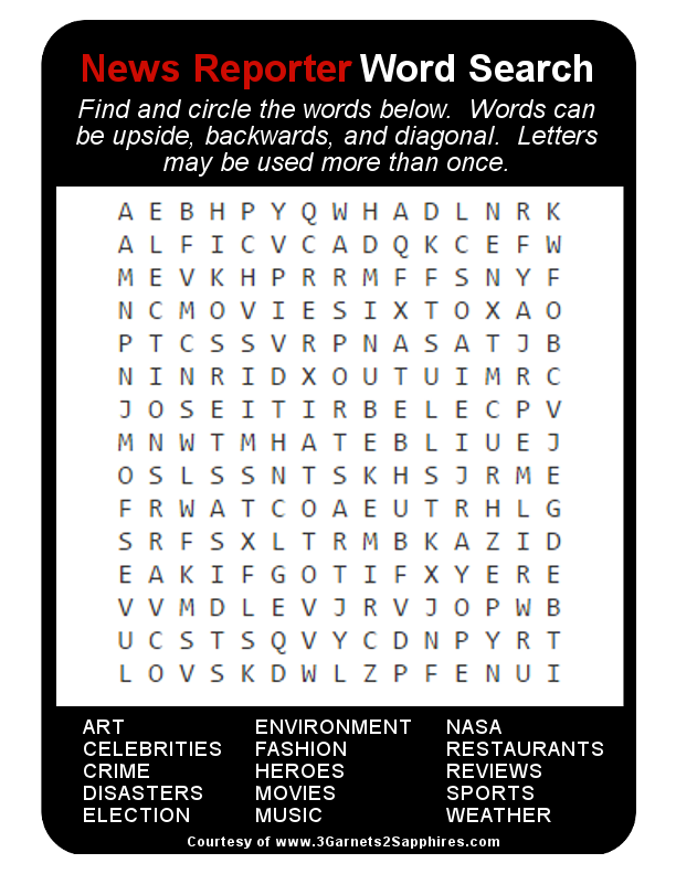 Newspaper terms word search picture