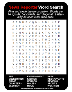 Free printable Newspaper Reporter Topic Ideas word search  |  www.3Garnets2Sapphires.com