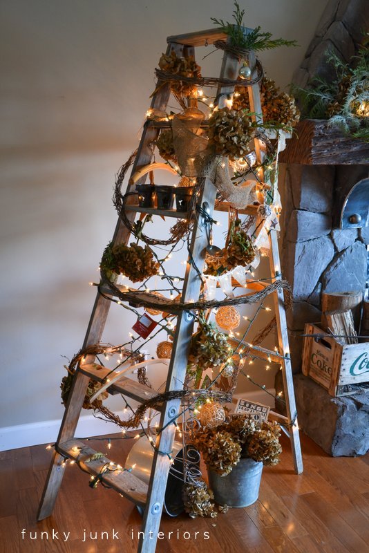 A treeless ladder Christmas tree  Day 10  Funky Junk InteriorsFunky