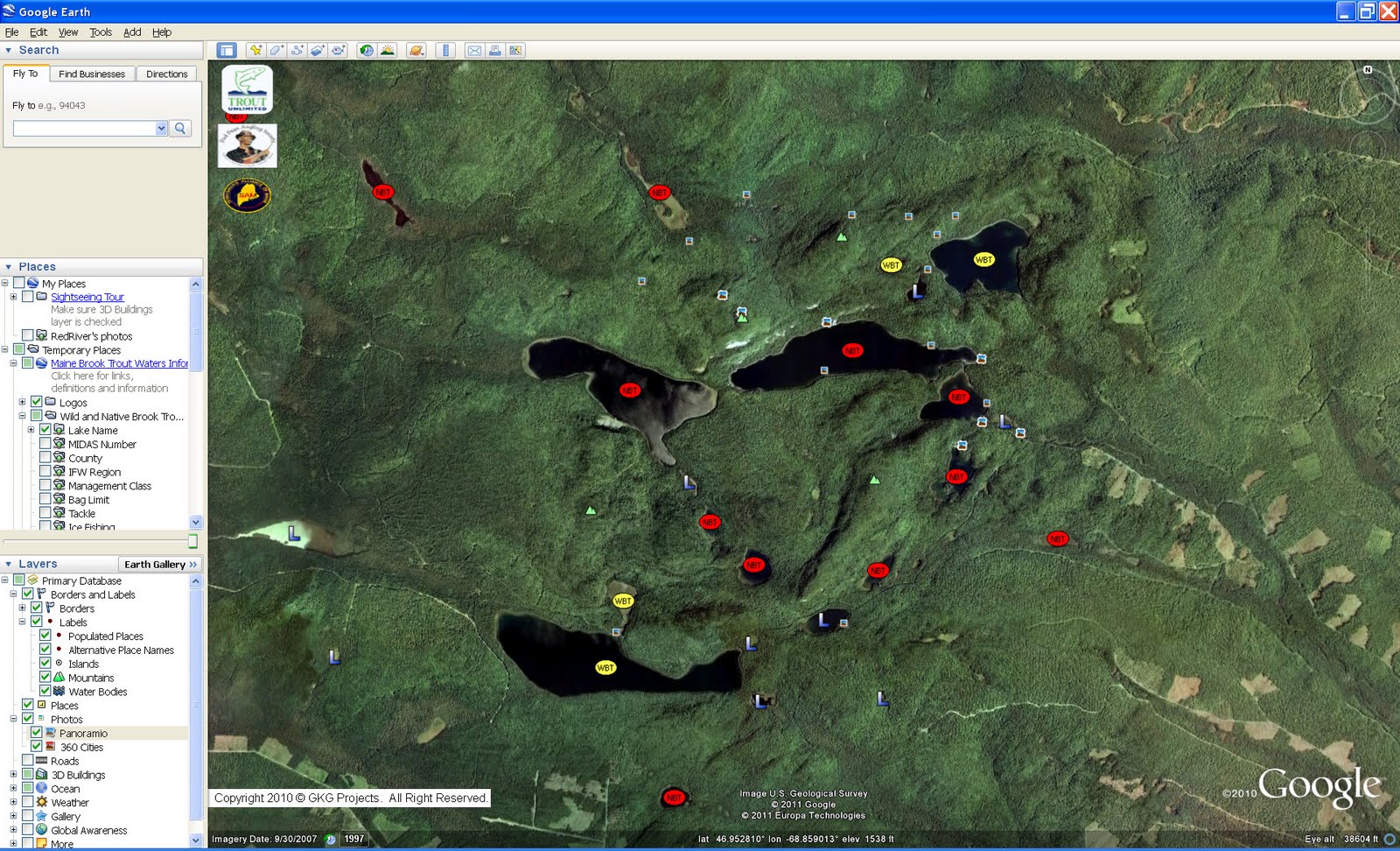 Red River Camps Wild and Native Brook Trout on Google Earth