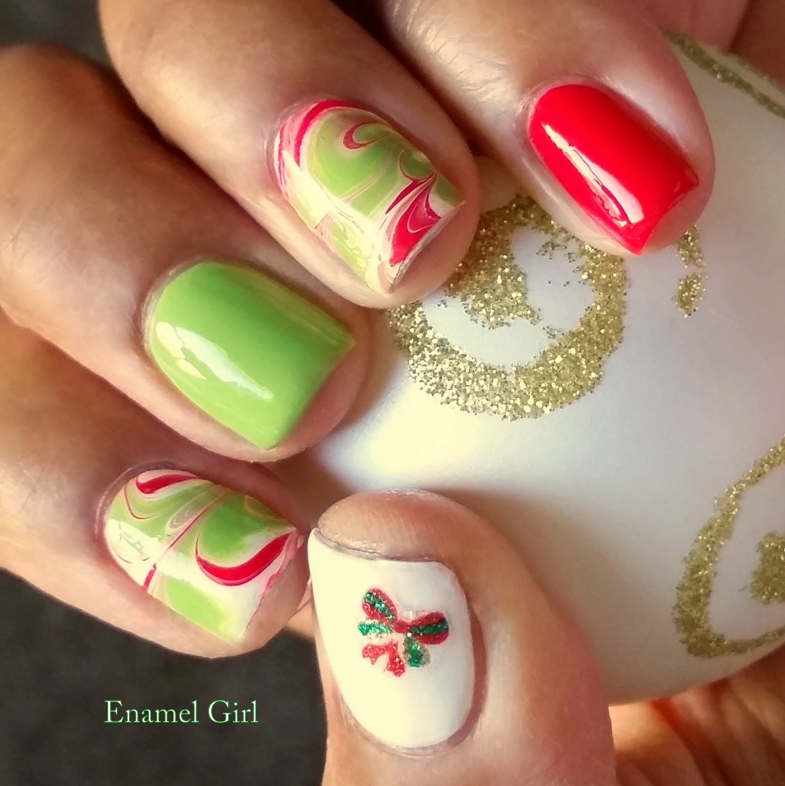 Enamel Girl Christmas Manicure Waterless Water Marble