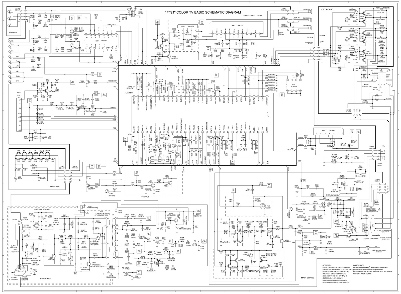 Schematic Diagrams: Color TV circuit diagram using TDA9341 IC 14 and 21