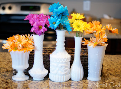 Vintage Milk Glass Spring Vignette