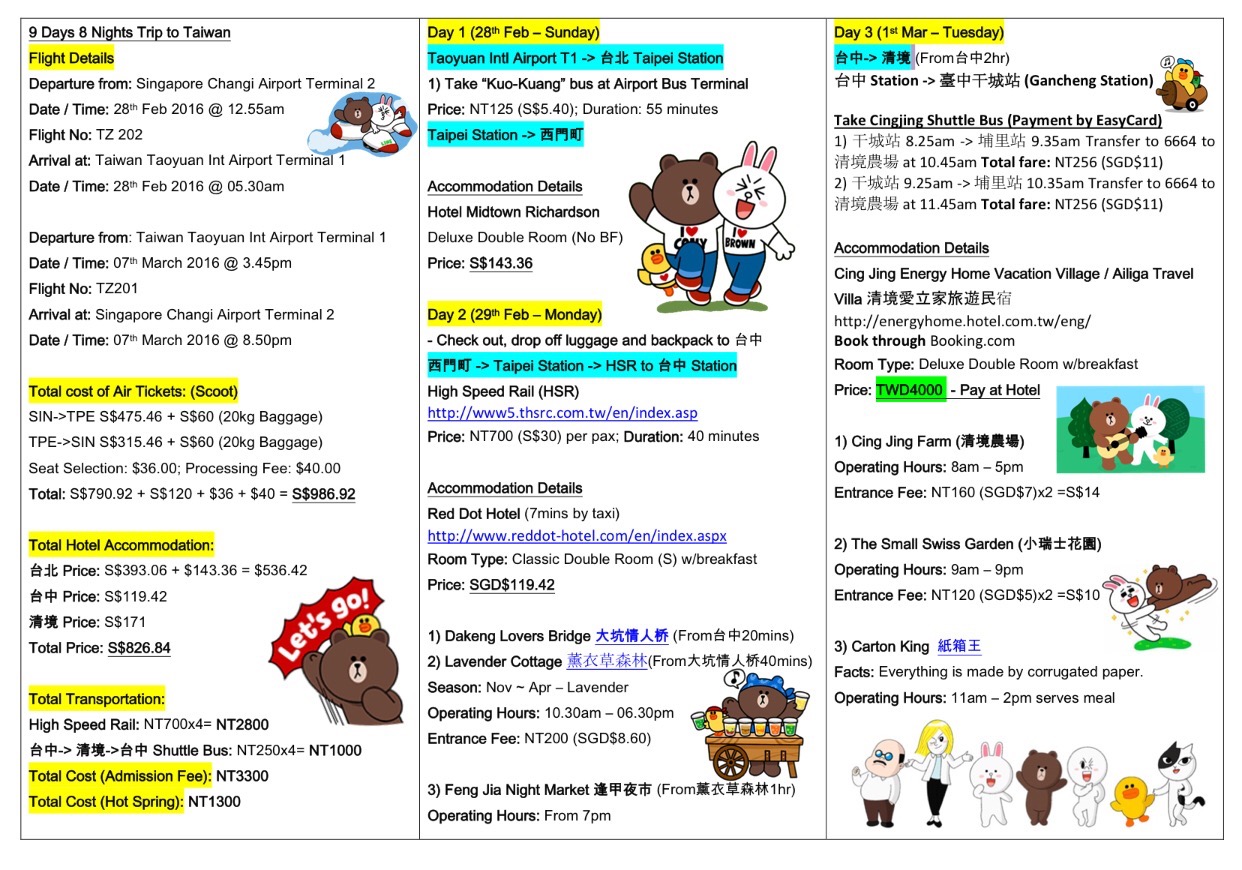 Our Life Together Singapore To Taiwan 9d8n Our Itinerary For The Next 9 Days And 8 Night To Taiwan
