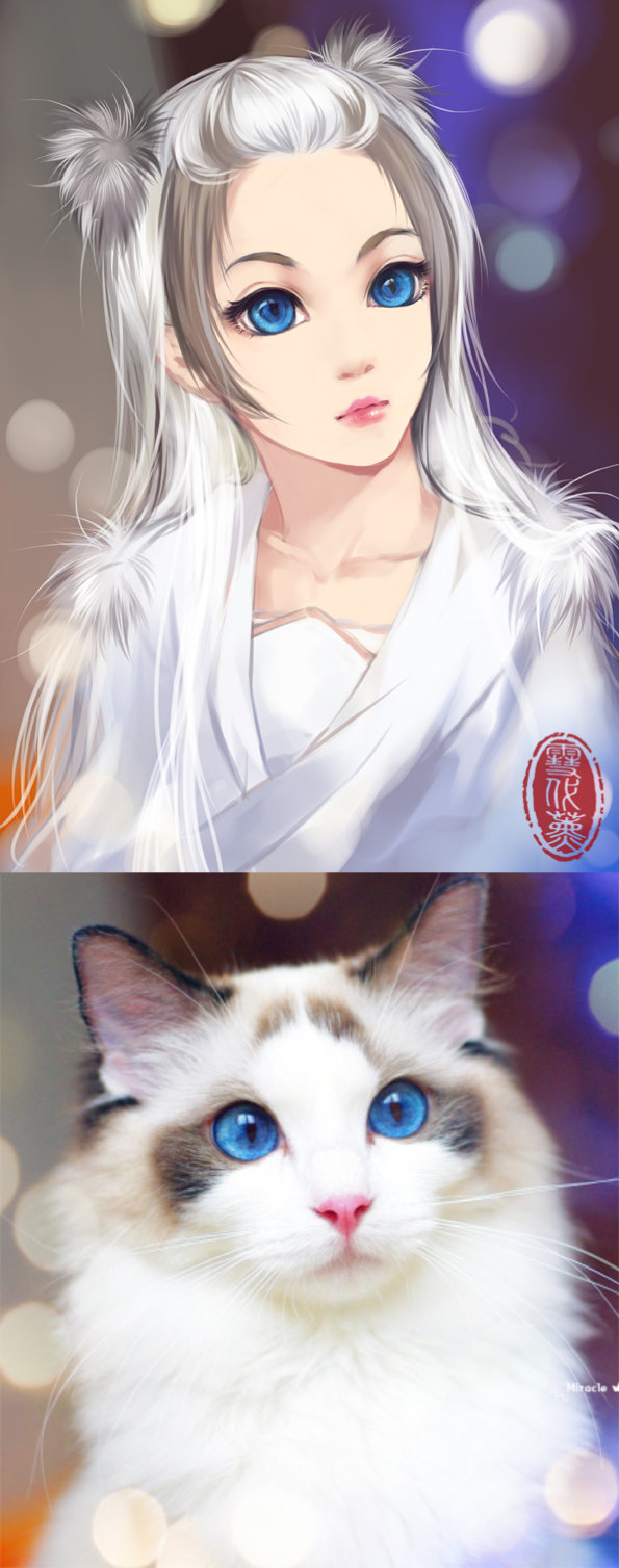 Kot narysowany jako kobieta z anime 06