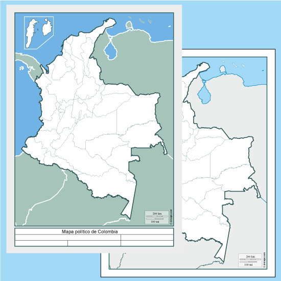 Mapas políticos de Colombia en blanco - Vector