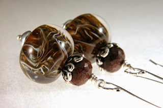 Chocolate Wispies - Artisan lampwork, chocolate quartz and sterling silver