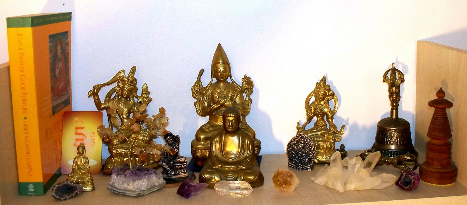 Transcultural Buddhism Offering Crystals on Buddhist Shrines