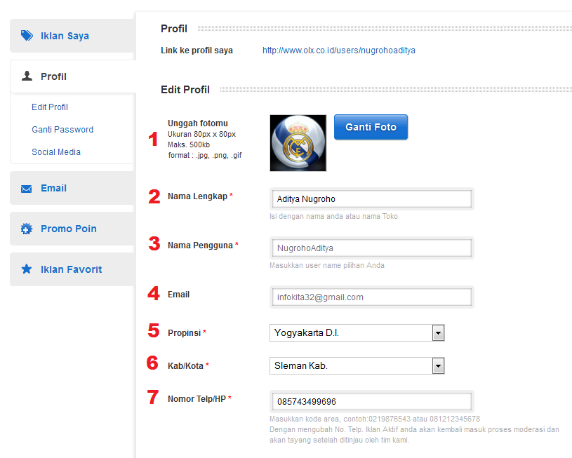 Cara Pengisian Form Edit Data Diri Profil di OLX.co.id (Tokobagus.com ...