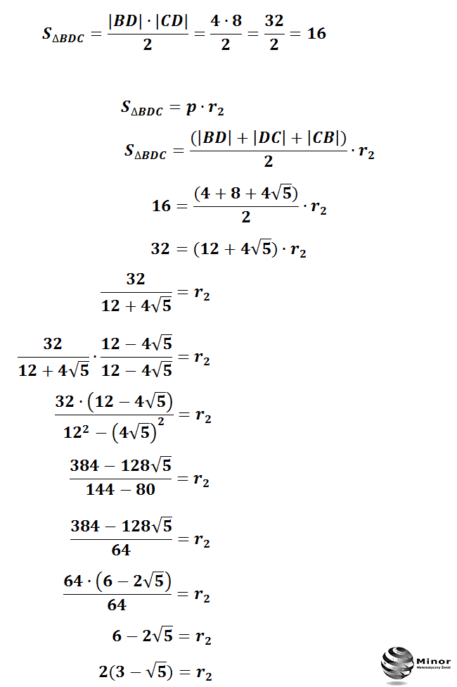 W trójkącie prostokątnym ABC wysokość CD dzieli przeciwprostokątną AB na dwa odcinki AD i DB odpowiednio o długościach 16  i 4. Wyznacz odległość środków kół wpisanych w trójkąty, na które dany trójkąt został podzielony. 
