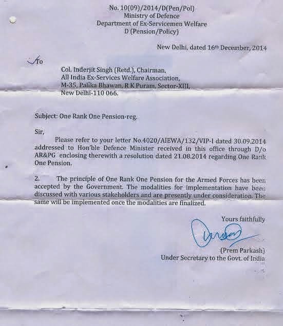 EXSERVICEMEN WELFARE GRANT OF ONE RANK ONE PENSION