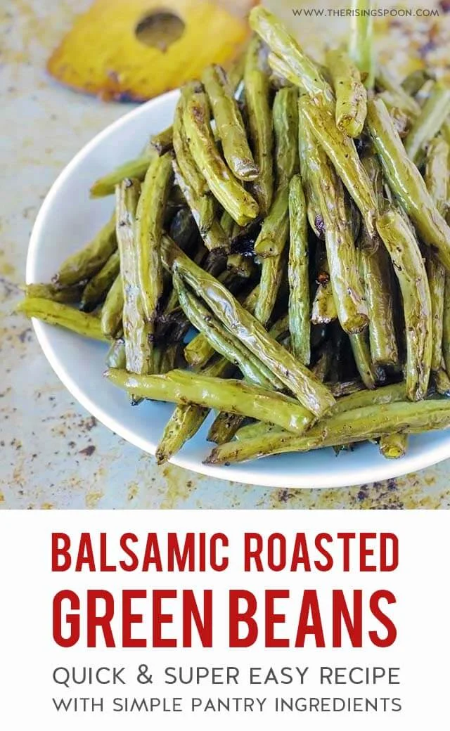 Fresh green beans tossed with cooking oil, seasonings and balsamic vinegar then quickly roasted in the oven until tender, slightly caramelized and crispy around the edges. This is the best & easiest way to fix fresh green beans in the oven! {vegan, paleo, grain-free, gluten-free}