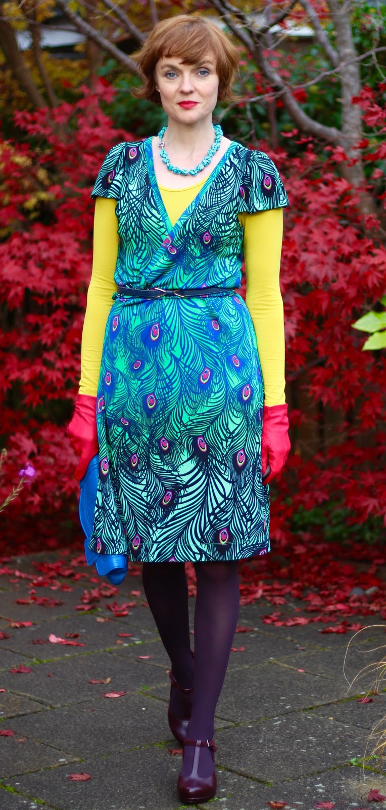 Fake Fabulous | Peacock Wrap dress & Bold Colours, over 40!
