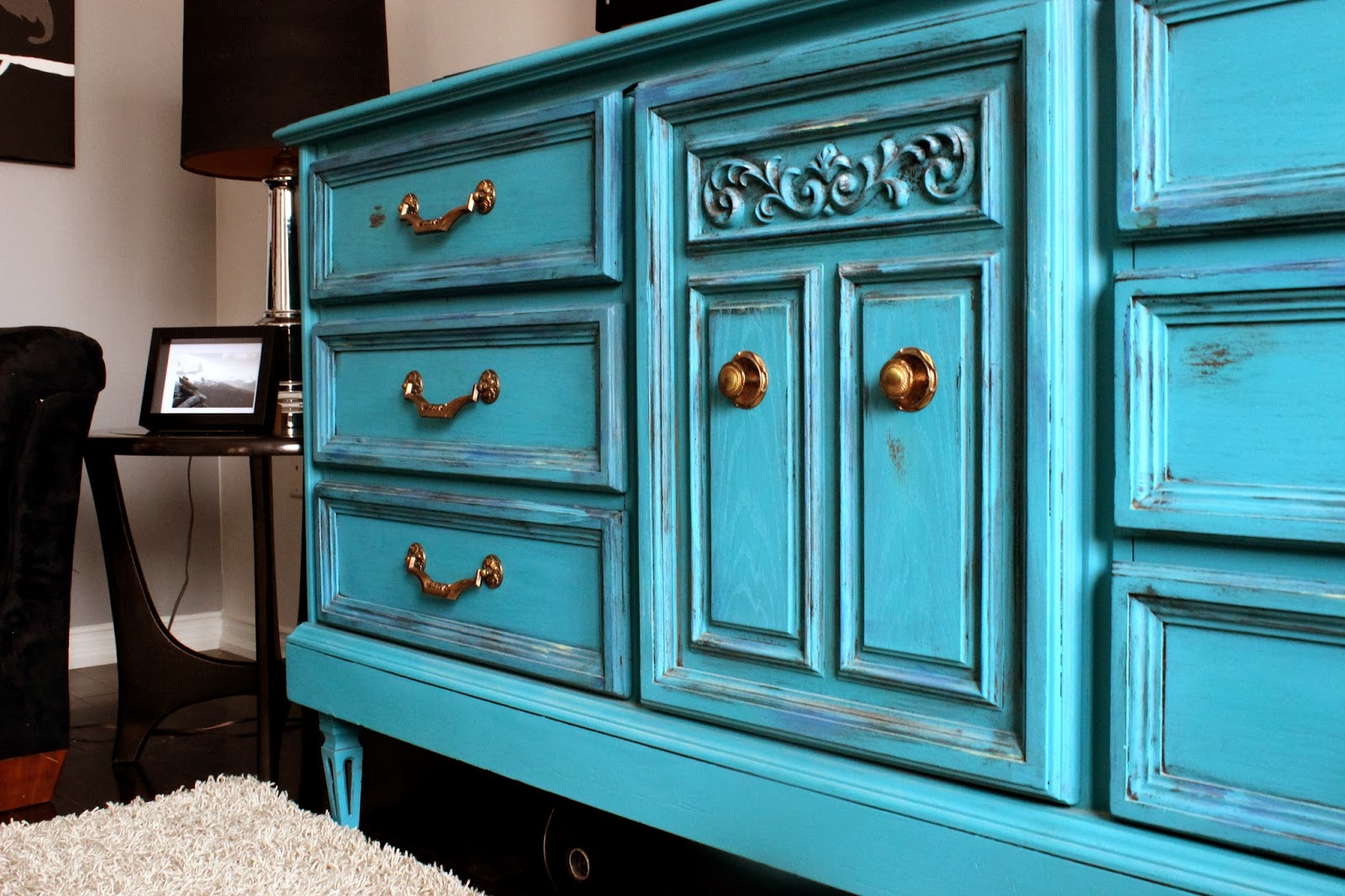 Retiqued by Rae Bond Turquoise / Blue Dresser with Gold