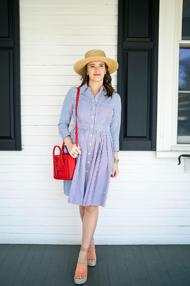 Krista Robertson, Covering the Bases, Travel Blog, NYC Blog, Preppy Blog, Style, Women's Fashion Blog, Fashion, Fashion Blog, Spring Style, Spring Fashion, Eliza J, Button Up Shirt Dress, Striped Dresses, Classic Style, Outfit of the Day