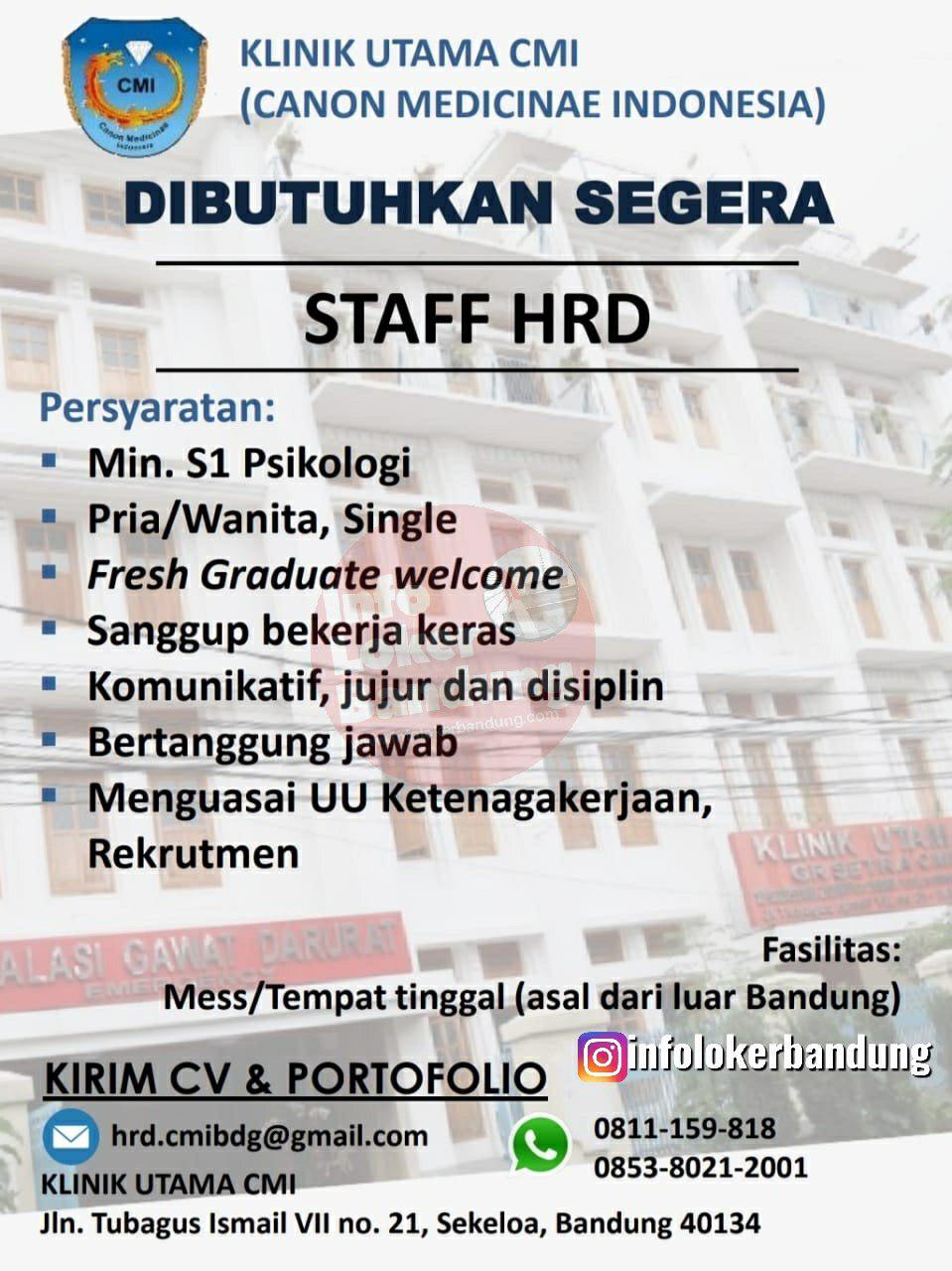 Lowongan Kerja Klinik Utama CMI ( Canon Medicinae Indonesia) Bandung April 2019