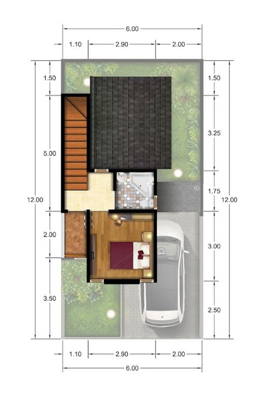 2 Sketsa Rumah Minimalis Ukuran 6X12 Meter 2 Kamar Tidur 2 Lantai