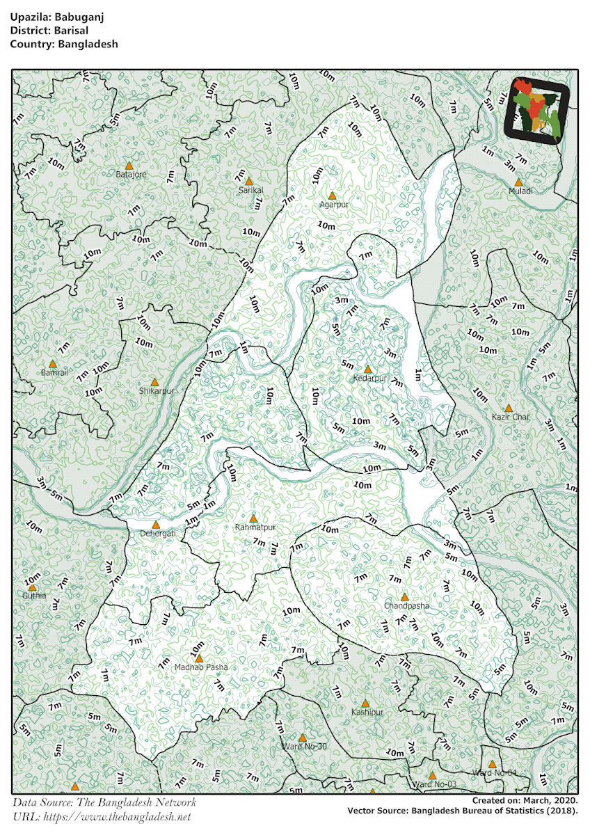  Babuganj Upazila Elevation Map Barisal District Bangladesh