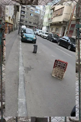 Crates in a parking spot in Bucharest