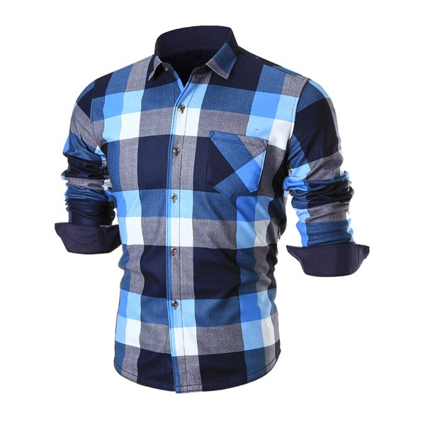 Thick Warm Chest Pocket Plaid Shirt -Light Blue 2xl