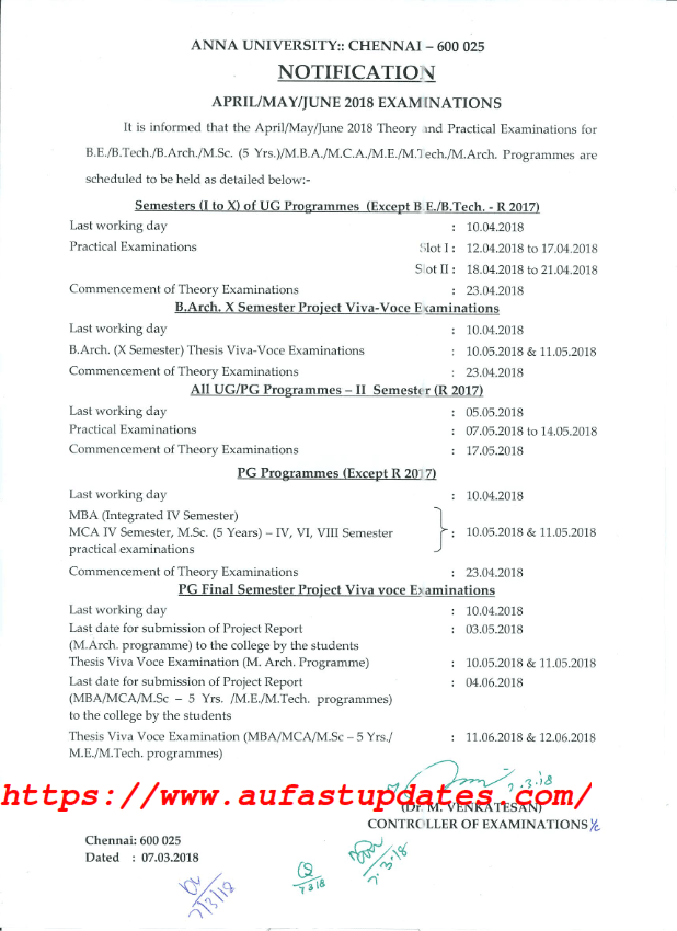 Affiliated Colleges - Practical Schedule for April/May 2018 University Examinations Affiliated Colleges - Practical Schedule for April/May 2018 University Examinations