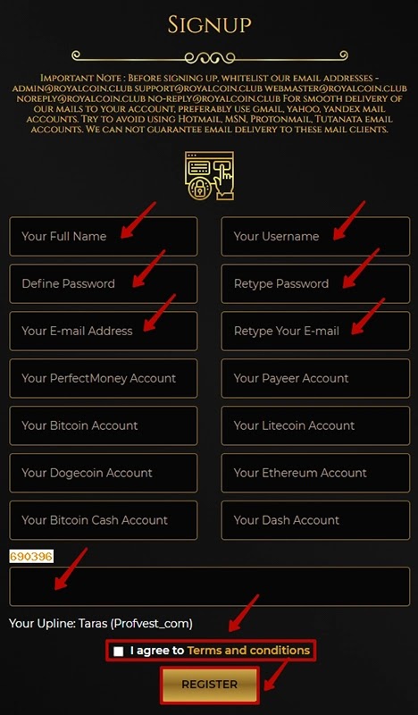 Регистрация в RoyalCoin 2