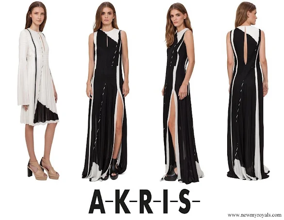 Princess Charlene wore Akris Equation-Print Pleated Keyhole Sleeveless Gown