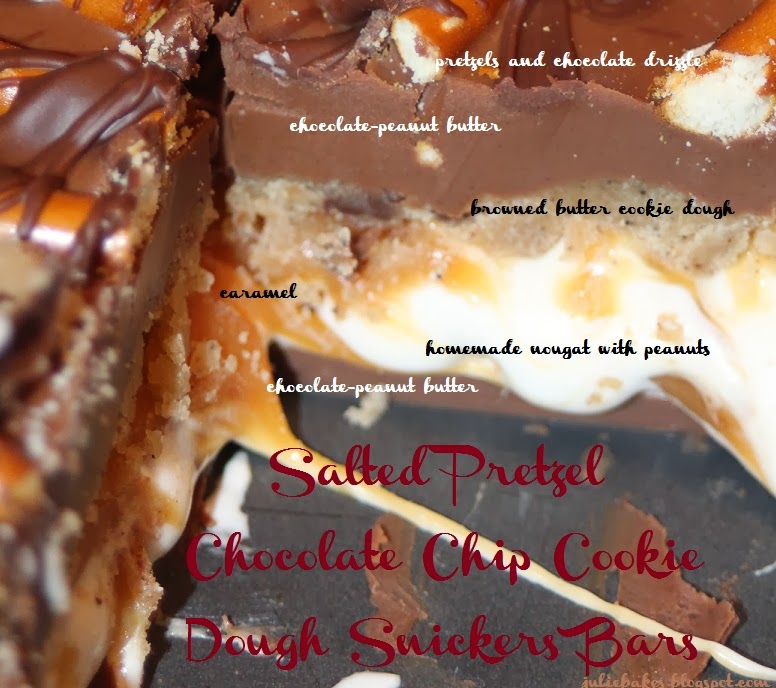Julie Bakes Salted pretzel chocolate chip cookie dough Snickers bars