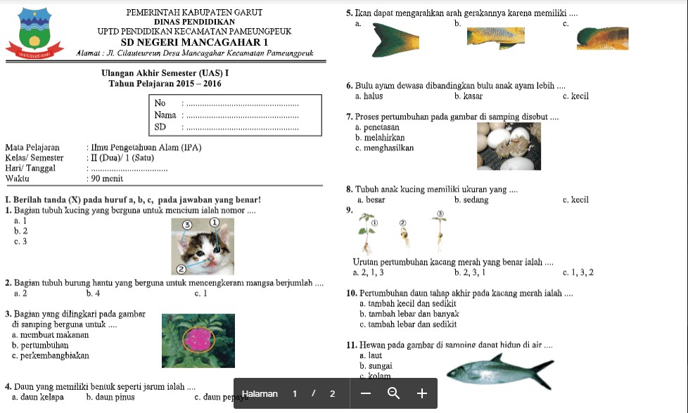Soal UAS IPA Kls 2 SD/MI Semester 1 File Guru Now
