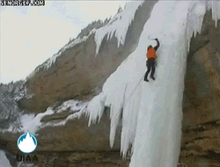 mountaineer falls off ice stalactite funny
