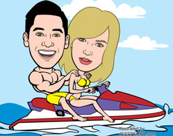 Couple on Jet Ski Caricature