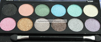 Swatches, review and comparison of MUA eyeshadow palettes Glamour Days, MUA Immaculate Collection and MUA Glitterball