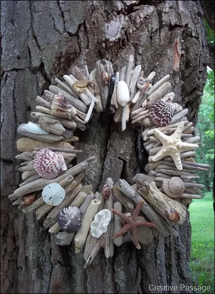 Make a gorgeous driftwood and seashell wreath, by Creative Passage, featured on I Love That Junk