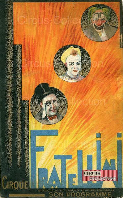 couverture moderne avec trois médaillons contenant les portraits des trois clowns 