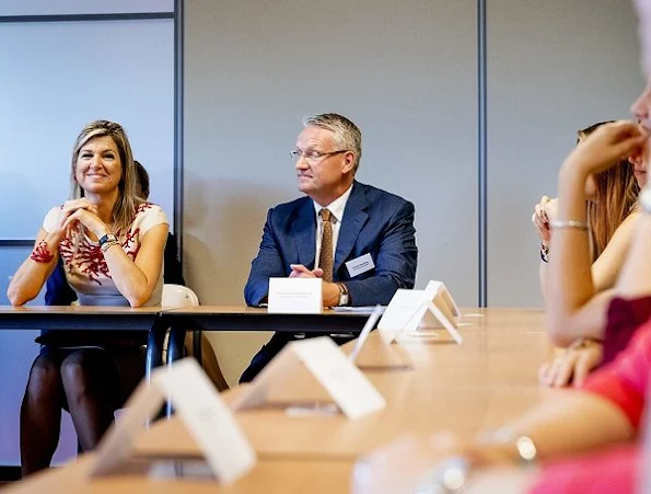 Queen Maxima of The Netherlands  visited ROC School  of Amsterdam. Queen Maxima wore Natan dress, and Natan shoes, pumps, dress new sesion