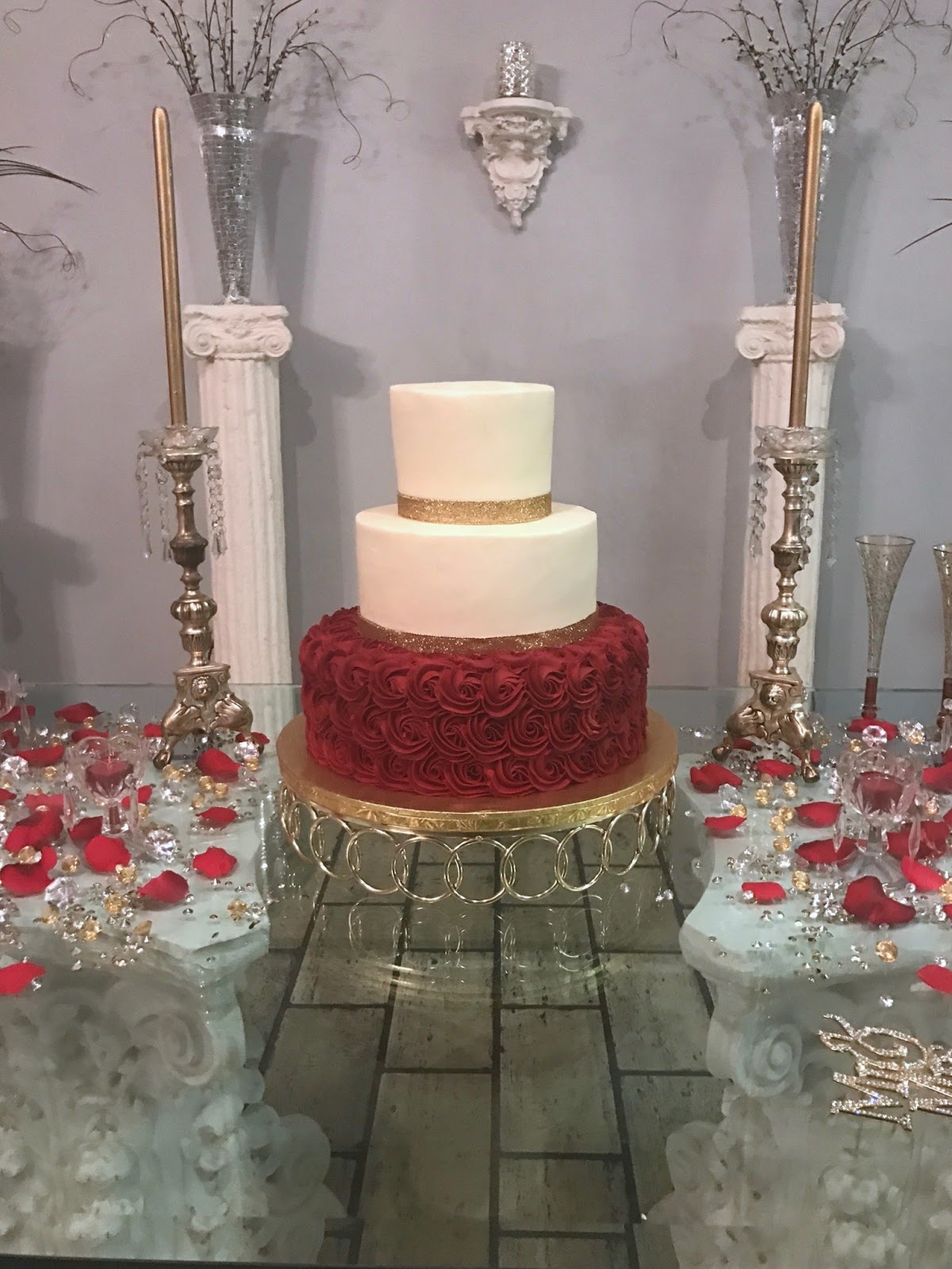 Cakes by Mindy Red Rosette Wedding Cake 6&quot;, 10&quot;, &amp; 14&quot;