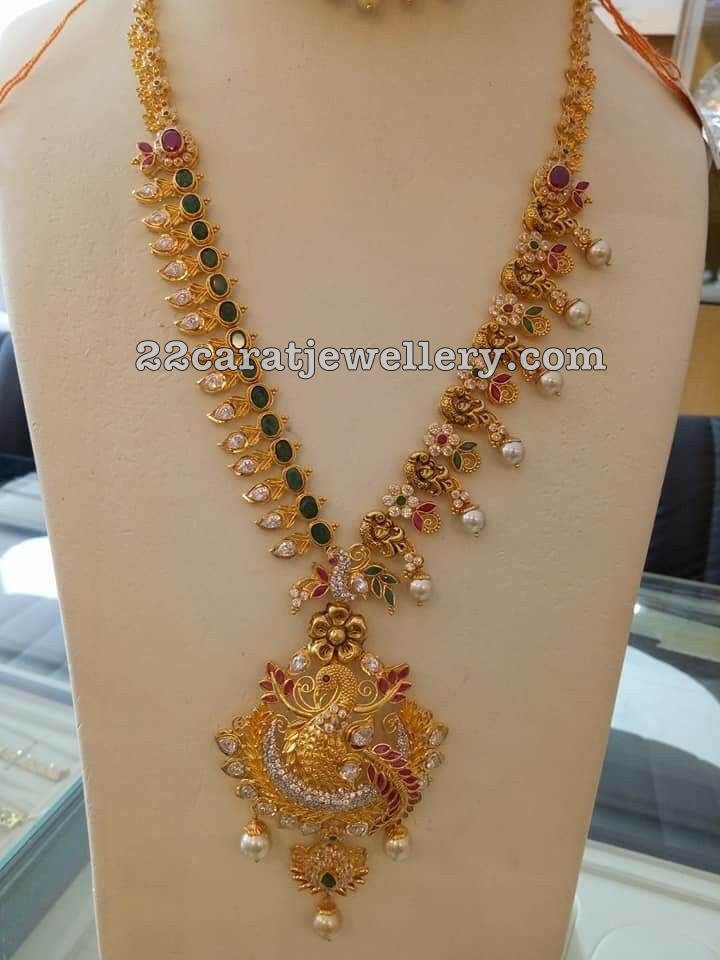Nakshi Work Peacock Emerald Necklace - Jewellery Designs