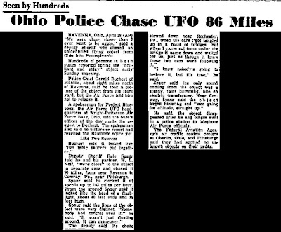 Ohio Police Chase UFO 86 Miles – The Stars & Stripes 4-20-1966