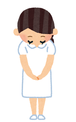 お辞儀をしている女性看護師・看護婦のイラスト（帽子なし）