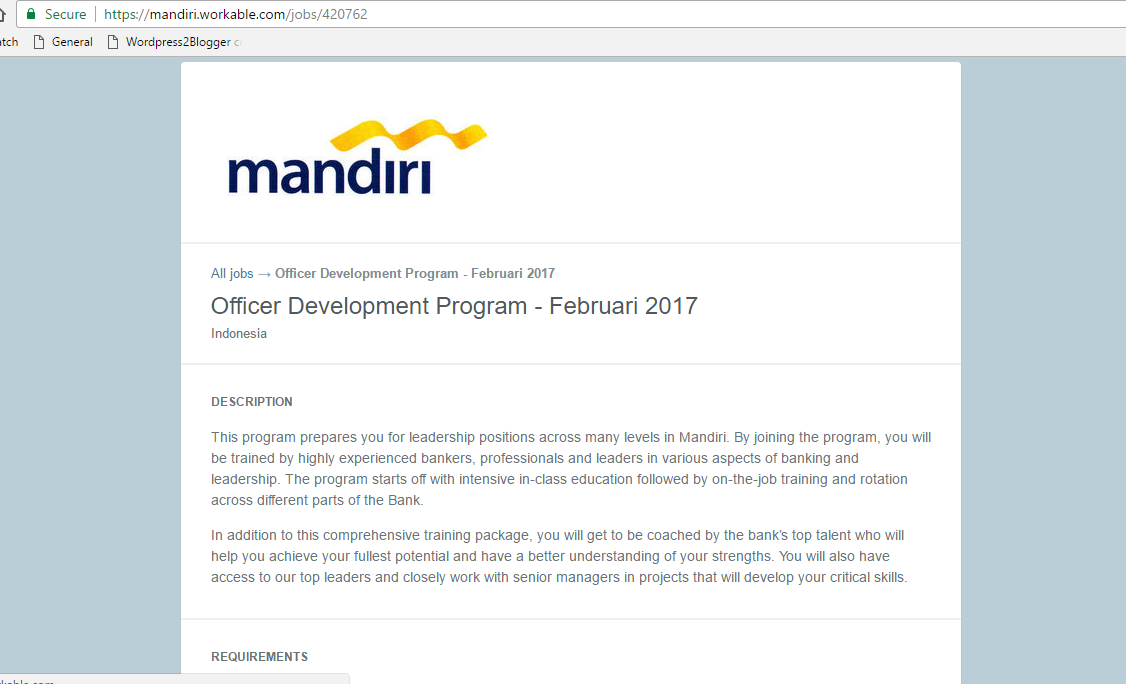 Lowongan Kerja Officer Development Program Bank Mandiri 