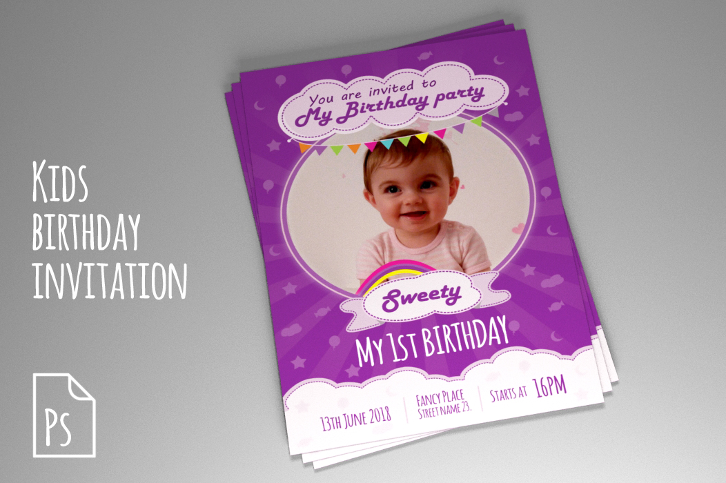 indesign templates indesign templates Kids Birthday Invitation PSD