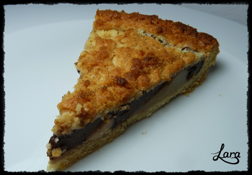 crostata con pere e budino al cioccolato