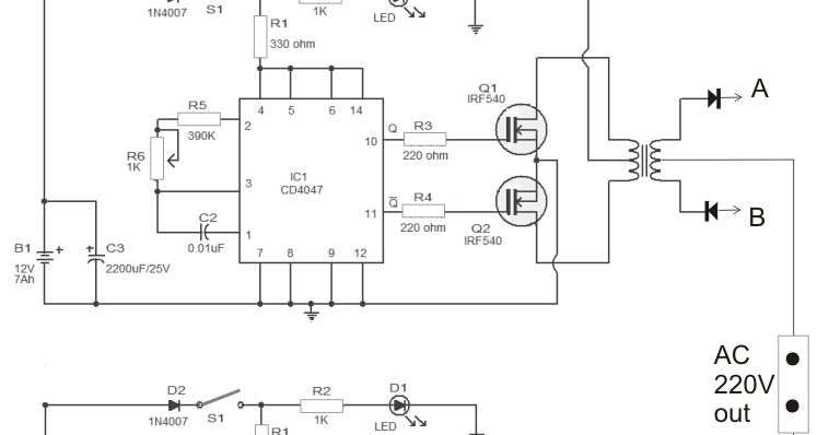 Schematic Diagram: 100 watt Compact Ferrite Inverter Circuit
