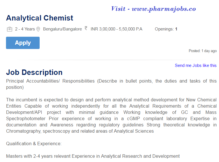 ANalytical chemist opening Syngene APPLY NOW Biotechnology Jobs