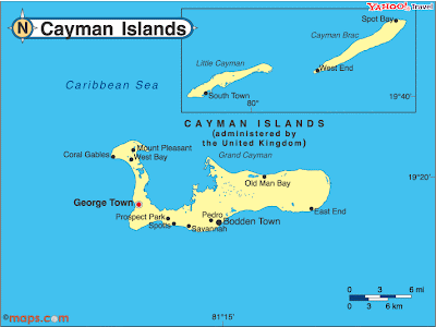 Carte de l'archipel des îles Caimans à l'ouest des Caraibes . 