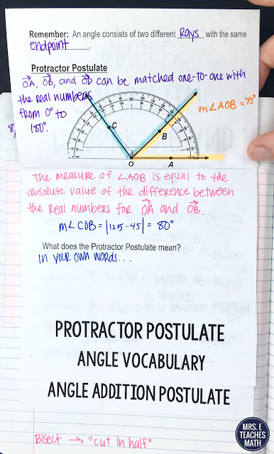 This foldable for the angle addition postulate in geometry is so helpful for my student's notes!  It fits perfectly in their interactive notebooks and it keeps them engaged the whole period.  This is better than a geometry worksheet!