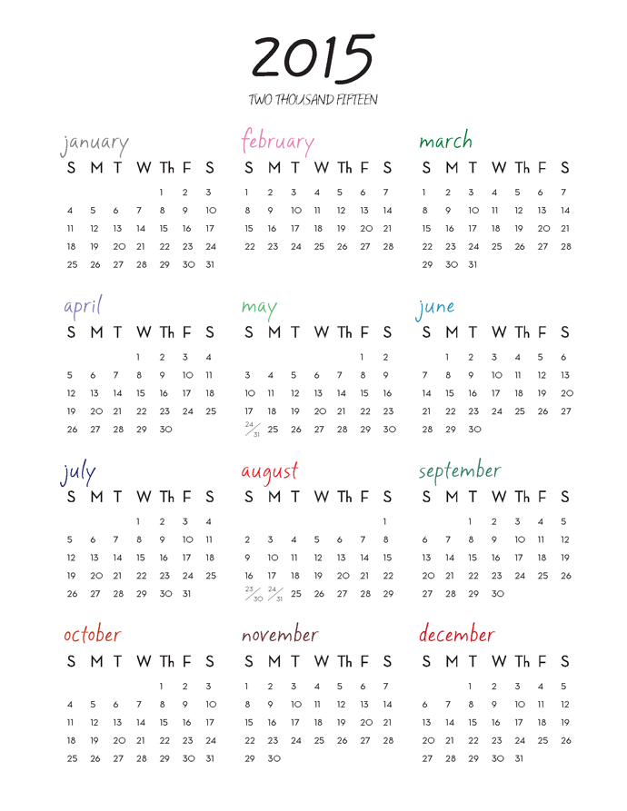 2015 Single Page Calendar | New Calendar Template Site