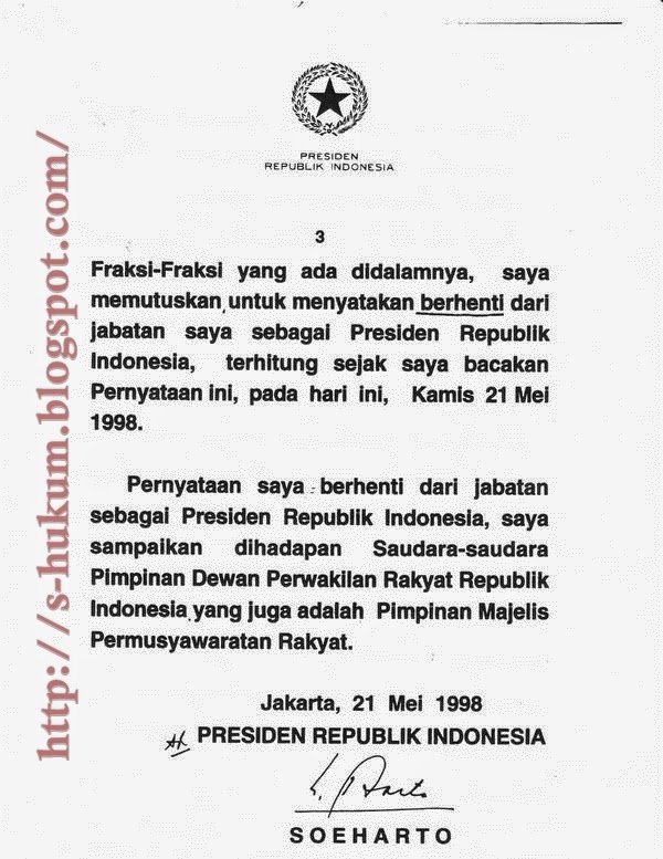 Naskah Pernyataan Presiden Soeharto Berhenti